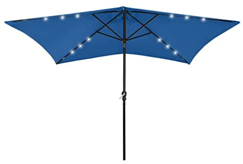 Youuihom Balkon Sonnenschirm Outdoor Sonnenschirm Deck SchirmeSonnenschirm mit LEDs und Stahl-Mast Azurblau 2x3 m Geeignet für Terrasse, Geschäft, Café, Gärten