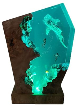 VISIOLEX Diver Diving Resin Wood lamp, Resin Ocean lamp, Diver Night lamp, Ocean Themed Perspective Painting, Ocean lamp, Men's Office Decoration, Bedroom Decoration (8 * 5in)