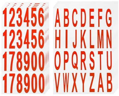sourcing map 10 Sheets Mailbox Numbers and Letters Reflective Vinyl Waterproof Number Letter Stickers for Indoor/Outdoor Sticker Decals, Red in White