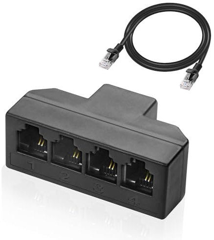 MEIRIYFA Adattatore Convertitore da RJ45 a RJ11, Ethernet Femmina a 4 Jack Telefonici RJ11 6P4C Femmina, Splitter Con Cavo per Rete a Telefono