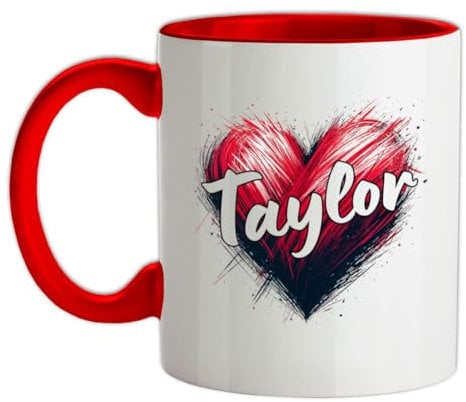 Love Heart Taylor - 11oz - Ceramic Two-Tone Mug for Coffee/Tea - Red/White - One Size