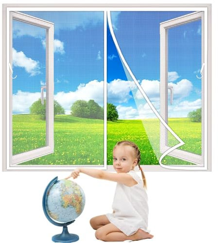 Fiberglas Magnet Fliegengitter Fenster, 110x110cm Magnetvorhang Insektenschutz Balkontür Kratzfest Stärkere Magneten Fliegenvorhang für Garage Tür Gartenhaus Terrassentür, Weiß 1995-Größe