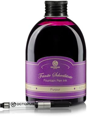 Octopus Fluids Fountain Pen Ink in Ink Glass with Converter, Writing Ink for Fountain Pens, Fountain Ink in Purple 30 ml with Ink Converter
