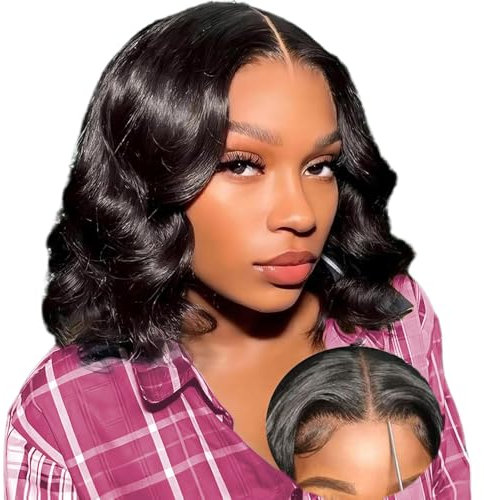 Perruque Sans Colle Cheveux Humain 4x4 Pre Cut Lace Wig Body Wave Perruque Bob Femme Brésilien Glueless Wig Human Hair Perruque Bresilienne Naturelle Couleur 180% Densité 10 pouces (25cm)