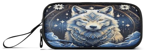 Linnyio Blauer Cooler Wolf Federmäppchen,Federmäppchen,Federtasche,für Schüler Mädchen Jungen