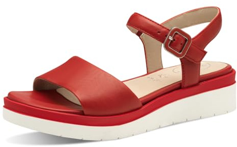 Tamaris Comfort Damen Sandalen flach aus Leder mit Klettverschluss, Rot (Red), 40 EU