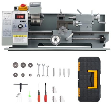 CREWORKS Mini Metal Lathe, 750W 21x40 cm Metal Lathe Machine with 3 Jaw Chuck and 2500rpm Max. Spindle Speed, Benchtop Metal Lathe with LCD Display for Drilling Turning Threading