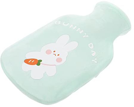 Anneome Wärmflaschenbezug 350 Ml Cartoon-fleece-handwärmer Auslaufsicher Warm Für Frauen Und Mädchen Grüner Hasen-handwärmer