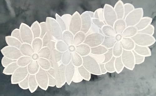 Tischläufer Bestickt 30x70 cm oval Organz Schneeweiß für kommode (30x70 oval)