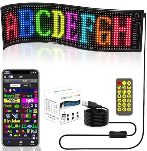 Pantalla LED Flexible Personalizable RGB, Pixel Art Digital Programable, Letrero USB, Rótulo con Control por Bluetooth Móvil App para Publicidad Comercio, Coche, Decoración Casa... (20x64 píxels)