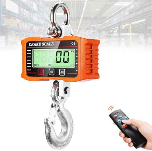 Hängende Waage mit Fernbedienung 1000KG 2200lbs, Digitale Hängewaage Elektronische Kranwaage Zugwaage mit präzisem Sensor & LCD-Anzeige, Wildwaage mit Haken für Bauernhof, Fabrik, Jagd