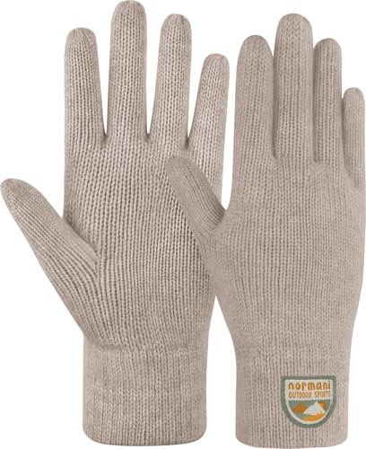 normani Unisex Kinder Merino Handschuhe Winterhandschuhe Strickhandschuhe gestrickte Fäustlinge Fingerhandschuhe aus 100% Merinowolle für Junge und Mädchen Farbe Beige Größe 10-12 Jahre