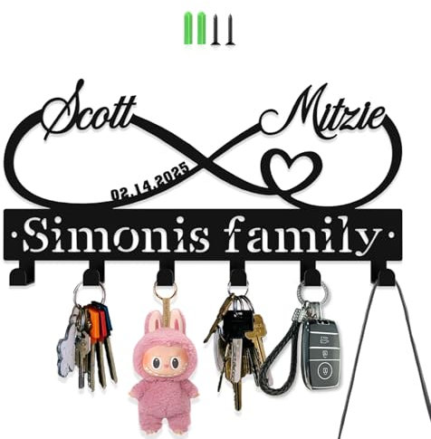 Personalisierte Schlüsselhaken für die Wand, individueller Schlüsselhalter für Paare, liebevolles Herz, Wandmontage, modische Garderobe, Metall-Schlüsselaufhänger mit Haken, Schlüsselbrett für Eingang