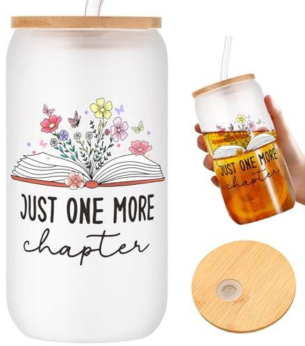 Onperpoe Geschenk für Buchliebhaber, 473 ml, Glasbecher mit Deckel und Strohhalm, Glasbecher, Geschenke für Buchliebhaber, Lesegeräte, Bücherwurm, Geburtstag, Bücher, Club