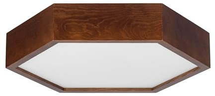 STOLARNIA PIKA Deckenlampe - Sechseck Holz Deckenleuchte Nussbaum 2xE27 (∅37 cm) - Modern Dunkelbraun Lampe für Schlafzimmer, Wohnzimmer, Flur, Küche - Stilvolle Kiefernholz LEJA