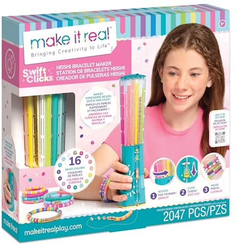 Make It Real Swift Clicks Heishi Bracelet Making Kit, 2,047 Heishi Beads & Rotating Carousel, Kids Jewellery Making & Creative Craft Set, Make Your Own Bracelets for Girls Age 8+