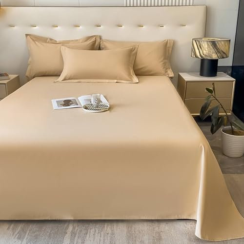Mesnt Bettlaken 160x230cm, Einfarbig Betttuch aus Baumwolle Matratzenschoner, Milchtee
