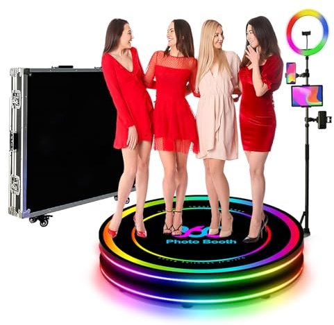 360 Photo Booth Machine, Auto Slow Motion Rotating Booth, Free Custom Logo, Flight Case, 360 Booth with APP Remote Control, RGB Ring Light, 360 Camera Booth for Events (100cm/39.4inch)