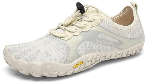 SAGUARO Barfußschuhe Herren Barfuss Schuhe Damen Barfussschuhe Outdoor Zehenschuhe Atmungsaktiv Traillaufschuhe mit Zero-Drop Solhe Beige,Gr.40