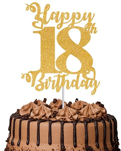 1Pc Happy 18th Birthday Cake Topper Glitter Cheers to 18 Years Cake Topper 18 Fabulous Cake Decoration for Happy 18th Birthday Party Cake Decorations Supplies Gold