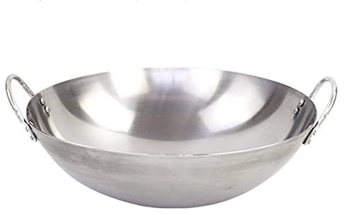 Wok en fonte – Grande base ronde antiadhésive pour cuisinière à gaz, design épais avec double poignées auriculaires, sans danger pour la cuisine à la maison 36 cm, 40 cm, 45 cm, 50 cm, 55 cm, 60 cm
