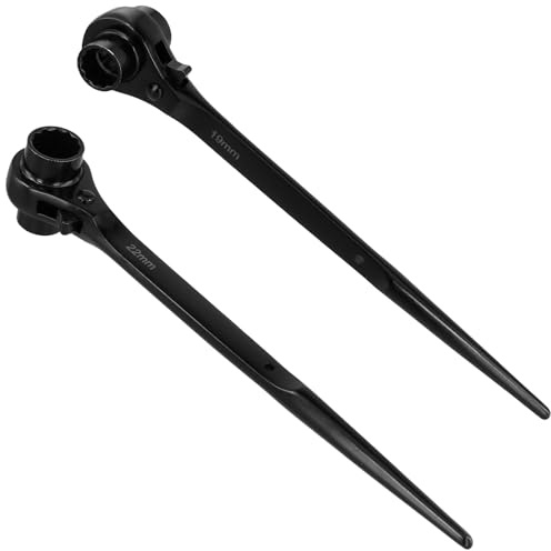 NAMYEUT 2 Stück 19/22 mm Profi Gerüstschlüssel, 315mm Länge Chrom-Vanadium Stahl Poliert Gerüstbauratsche Ratschenschlüssel Gerüstbauer für Flügelmutter 19/22 mm Ratsche Knarre Rechts/Links