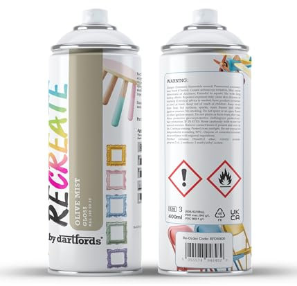RECREATE Olive Mist Green Gloss Spray Paint for Wood, Metal, Plastic | Quick Drying, Smooth, Durable, Easy-to-Apply | Suitable for Indoor/Outdoor | Furniture, Craft, Doors, Ornaments, Pots, Frames