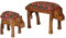 Marrakesch 2er Set Sitzhocker aus Holz Bestickt 70 & 40cm groß | Orientalische Deko Elefantenhocker Bunt als Schlafzimmer oder Flur Deko | Retro Polsterhocker Adisbo als Sitzgelegenheit im Wohnzimmer