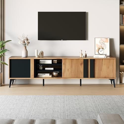 BTM 180cm TV Stand, TV Cabinet for up to 80 Inch TV, TV Table with 3 Cabinets and 3 Open Shelves, 40x180x50cm, Brown and Black
