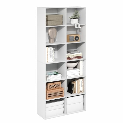 Furinno Basic 12-Würfel offenes Regal, Bücherregal, Aufbewahrungsorganizer, 30 x 80 x 180 cm, Weiß