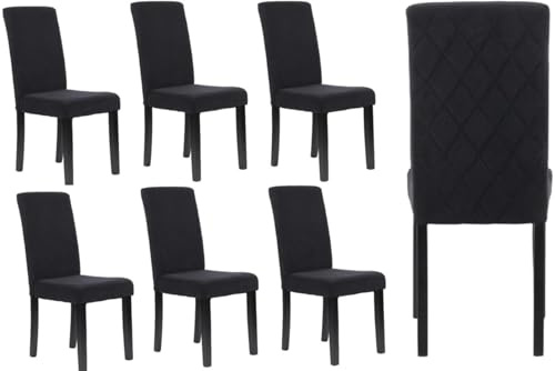 MILLIES DESIGN Set of 6 ISABELLA Luxury Velvet Dining Chairs, Luxury Velvet Chairs Diamons stiching back panel, wooden legs (BLACK VELVET)