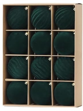 12 palline decorative floccate per albero di Natale, 8 cm, in velluto, decorazioni natalizie fai da te da appendere (verde)