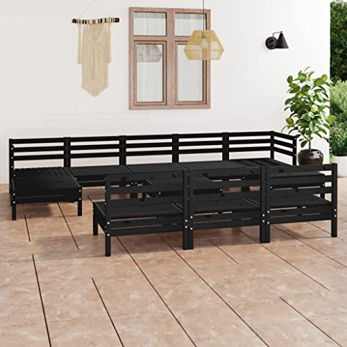 Qnhdfrt 11-TLG. Garten Lounge Set Schwarz aus Massivholz Kiefer mit Paletten Design Eck Sofa und Tisch Für Terrasse Garten oder Wohnzimmer