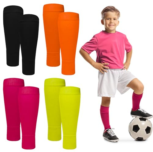 4 Pairs High Elastic Sock Sleeves, 4 Colors Cut Football Socks | Soccer Shin Guards Sleeves, Soft Team Leg Sock Sleeve, Comfort Footless Football Socks for Anti Slip