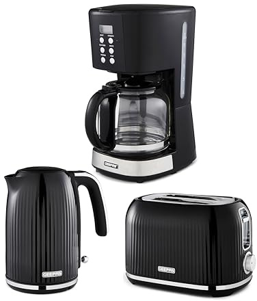 GEEPAS 1.5L Filter Coffee Machine, 1.7L Kettle & 2 Slice Toaster Combo Set | 900W Programmable Drip Coffee Maker 1000W Toaster 3000W Jug Kettle