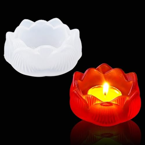 lioewhu Molde de Silicona para Candelabro de Loto, Flor Candelabro Moldes de Silicona, Moldes de velas de loto 3D para fundición para Portavelas, Joyero, Portavelas, Decoración de Mesa