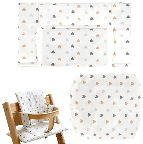 bssmmai Hochstuhl Sitzkissen Set, passend für Stokke Tripp Trapp, 2-teilig Hochstuhl Sitzkissen, 100% Bio-Baumwolle, Weiches Hochstuhlkissen mit Klettverschluss