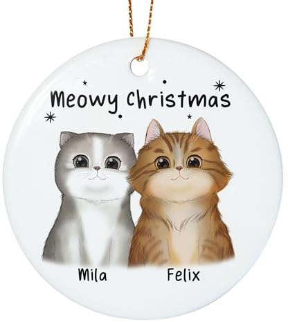 Weihnachtsanhänger personalisiert für Katzenbesitzer, Baumschmuck mit Katze zum Nikolaus Weihnachten für Katzenliebhaber, Christbaumschmuck Weihnachtsbaum Anhänger - 2 Katzen