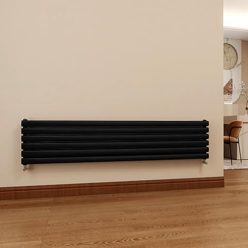 SKY BATHROOM Designer Radiator Horizontal 354x1600mm Black Oval Column Central Heating Radiator