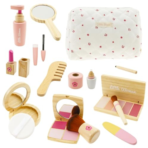 Goshoppers Holz Schminkset Kinder Kinderschminke Set Schminkkoffer Mädchen mit Kindernagellack Holzspielzeug Kinderschminken Beauty Set Geburtstagsgeschenk für Mädchen ab 3 4 5 6 10 Jahre