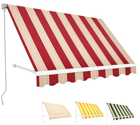 Paluplus Tenda da Sole a Caduta, Misura 400x300 cm, Senza Cassone con braccio avvolgibile e Braccetti Fermatenda, Telo Resistente 280 g/m², per Balcone e Terrazzo -3910F -10 (Bordeaux e Crema)