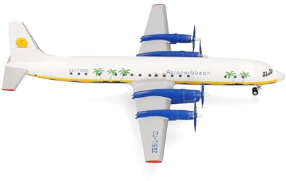 Herpa Modellflugzeug Aero Caribbean Ilyushin IL-18 Miniatur im Maßstab 1:200, Sammlerstück, Flugzeug Modell mit Standfuß, Metall