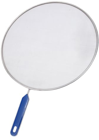 TOYANDONA Blue Handle 25cm Stainless Steel Mesh Splatter Screen, Anti Oil Splashing Pot Cover Lid for Frying Pan, Kitchen Cooking Tool Protector