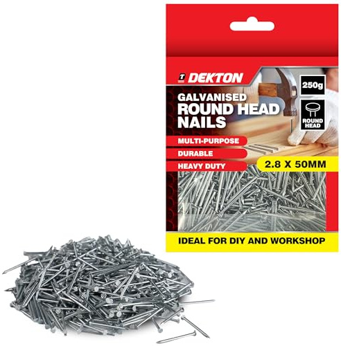 DEKTON 2.8 x 50mm Galvanised Round Head Nails – Durable, Heavy-Duty & Multipurpose for Woodworking, Construction, DIY & General Repairs
