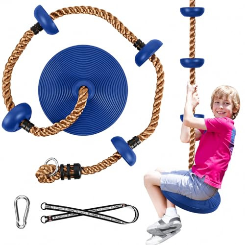 Ausbond Kletterseil-Schaukel mit Sitzplatte, Outdoor Kinderschaukel 200kg | Verstellbare Seillänge, bis 200kg belastbar, für Garten Park Spielplatz, für Kinder & Erwachsene, Dunkelblau
