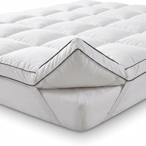INTRECCI Topper Cloud Matrimoniale 160x200 cm in 100% Piuma d’Oca 1800 GSM | Correttore Materasso Morbido, Spessore Extra 7,5 cm, Effetto Nuvola con Elastici | Traspirante Anti-piuma DownProof