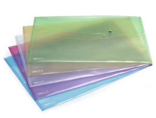Rapesco 0697 Pochette à Bouton Pression, A3, Couleurs Transparentes Assorties, Lot de 5