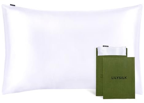 LILYSILK 100% Mulberry Silk Pillowcase 19MM Both Side Silk Hypoallergenic Breathable Housewife Pillow Cover with Envelope Closure for Hair and Skin(White,Standard 50x75cm)