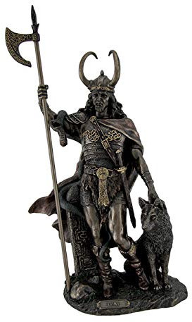 Zeckos Bronze-Finish Loki nordischer Gott des Unfugs Harzstatue, Skulptur 34 cm hoch