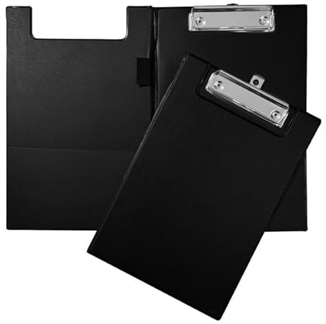 Janrax Black Foldover Clipboard – A5 Folding Clipboard with Front Cover, Inside Pocket & Hanging Hook